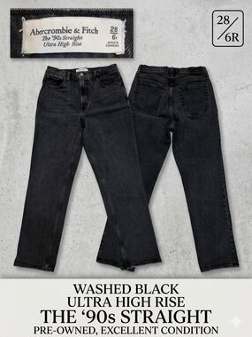 Abercrombie & Fitch Washed Black Ultra High Rise '90s Straight Jeans - Sz 28
